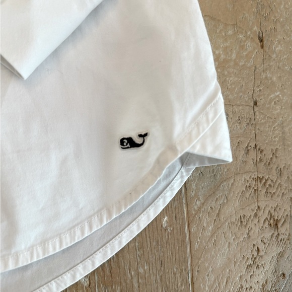 VINEYARD VINES White Solid Ruffle Neck Top Popover 1/2 Button Up 8 - Picture 3 of 6